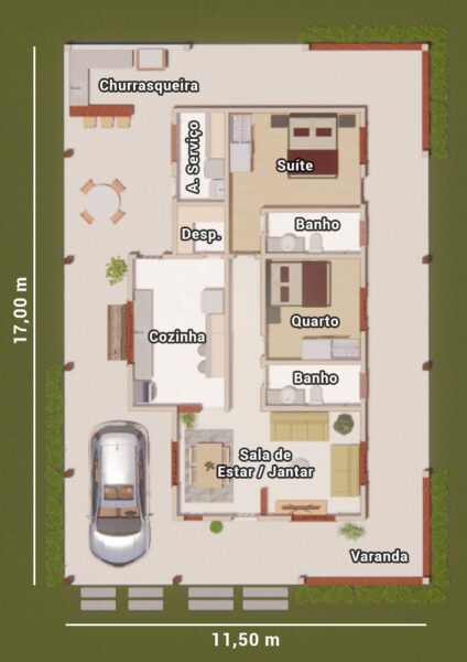 planta de casa 2 quartos 5x10