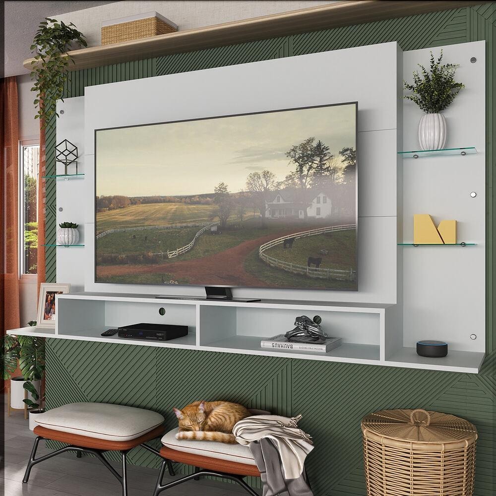 Prateleira de vidro para sala de TV com LED