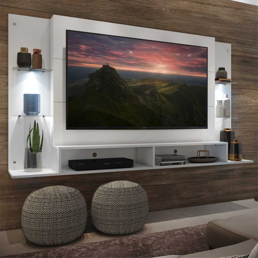 Prateleira de vidro temperado para sala de TV