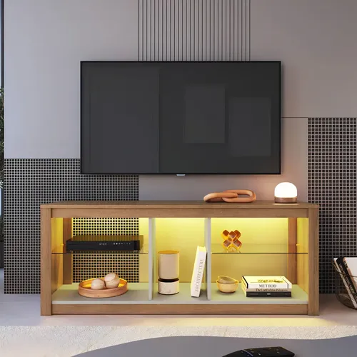 Prateleira de vidro para sala de TV com LED