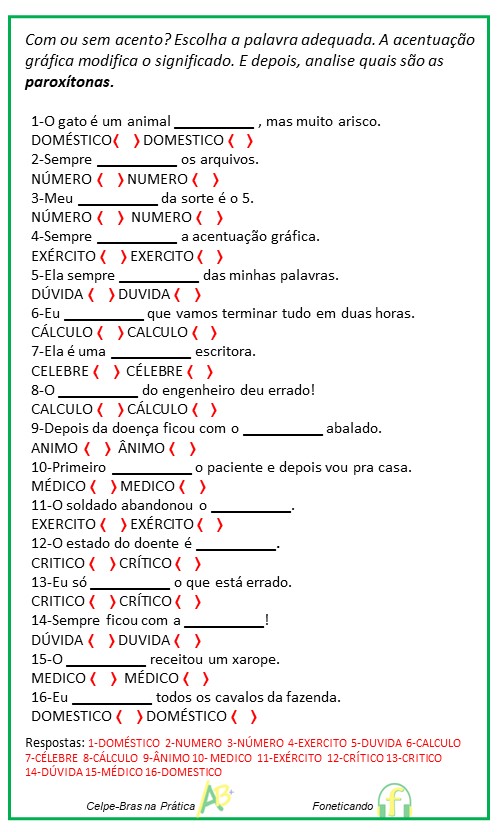 acentuação de palavras paroxítonas