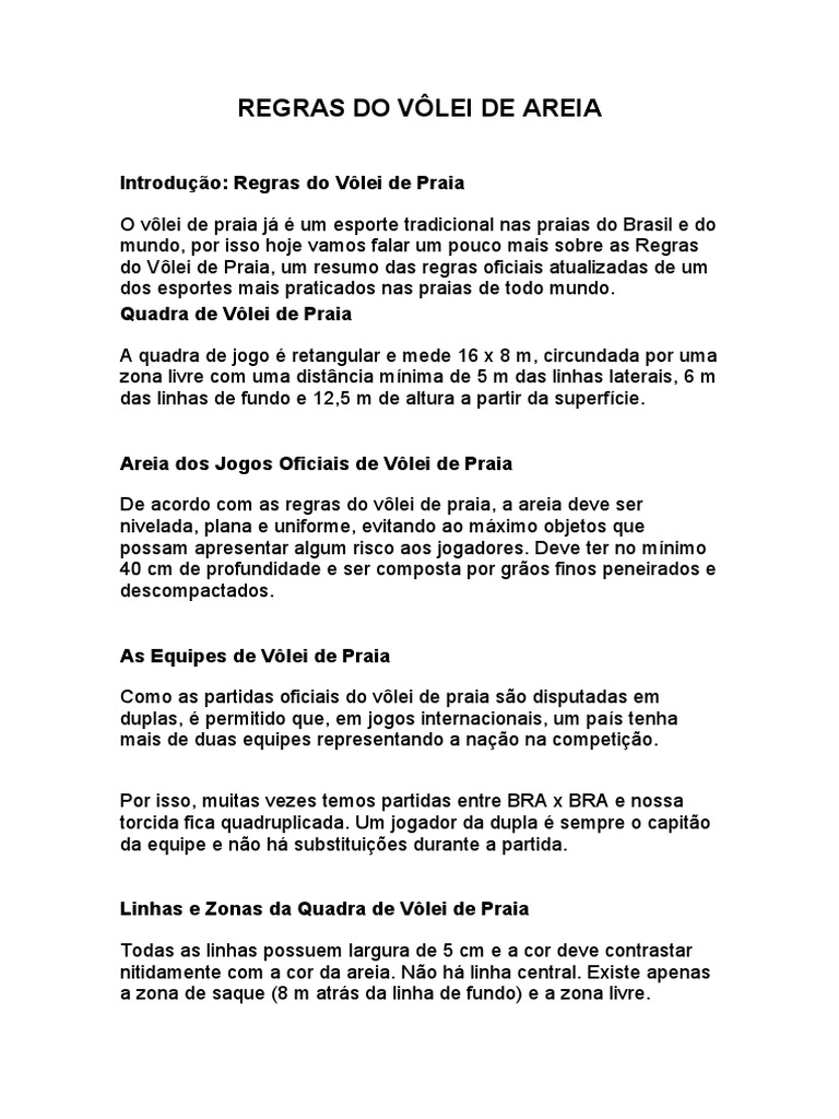 regras do volei de praia dupla e quadra