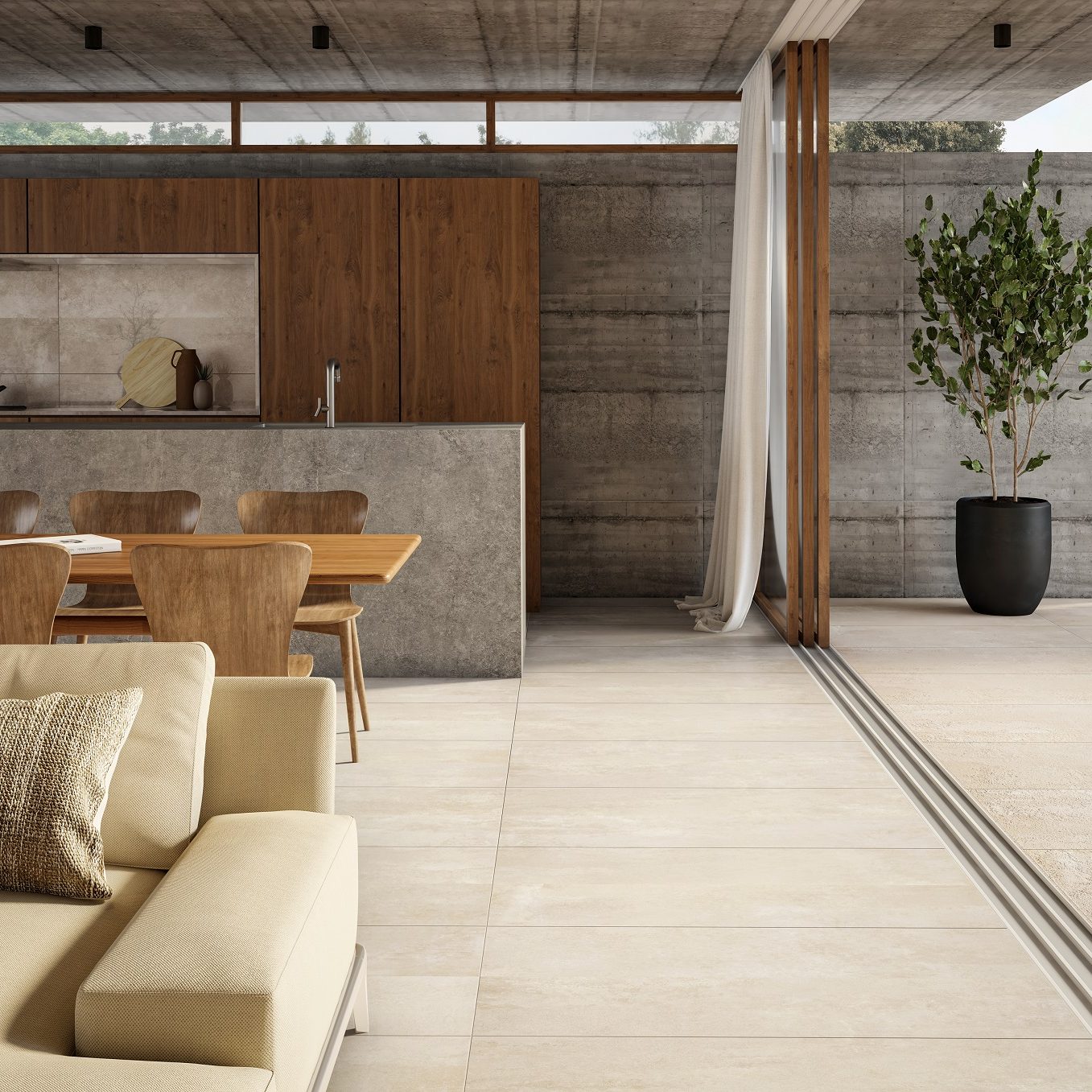 Porcelanato cimento queimado acetinado