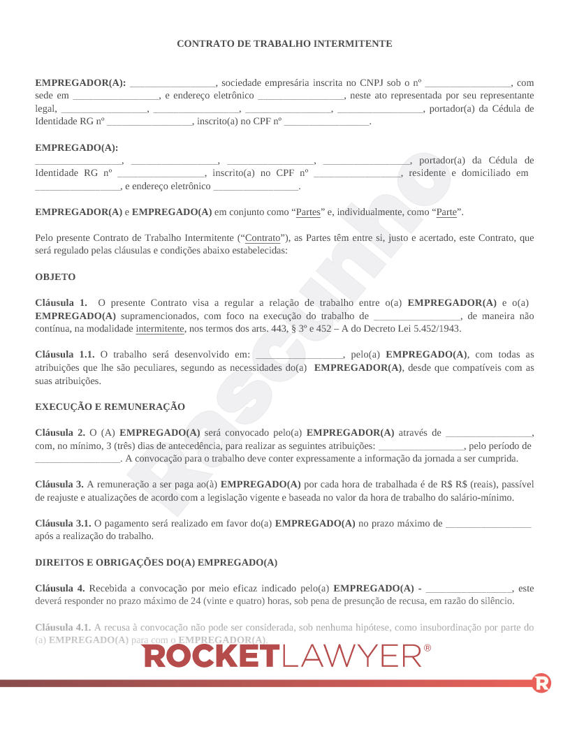 como funciona o contrato intermitente para o empregador