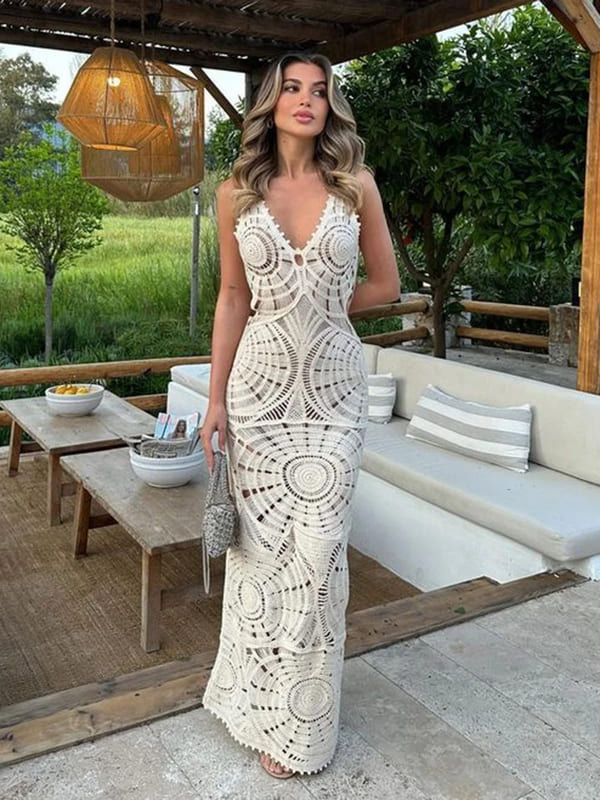 vestido de crochê longo para casamento na praia