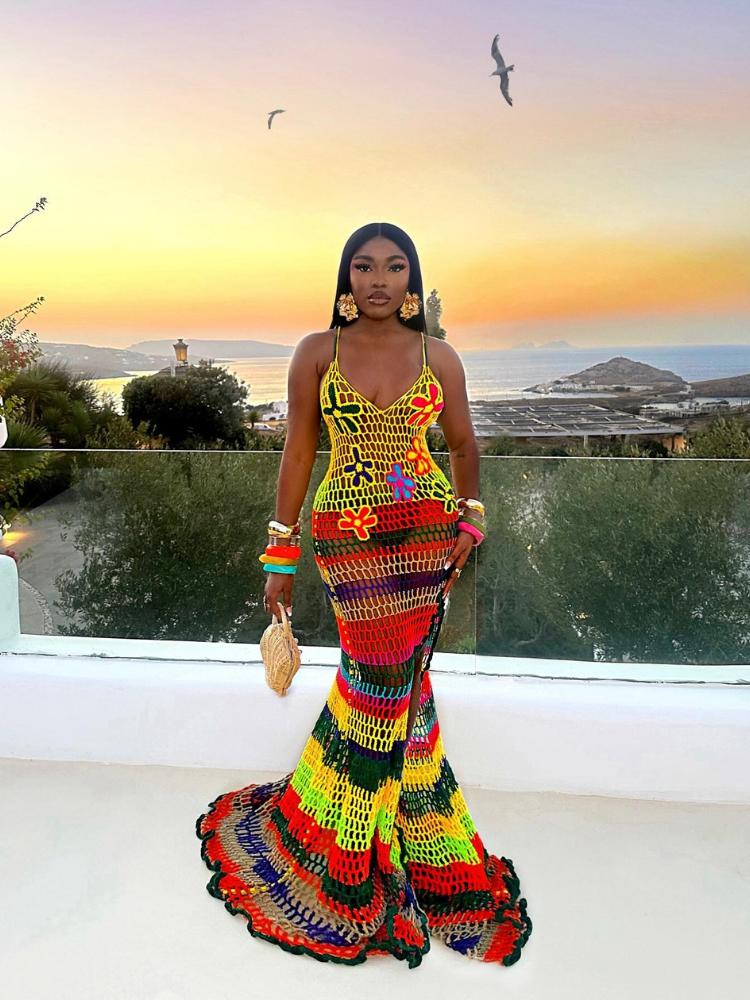 vestido de crochê longo para réveillon