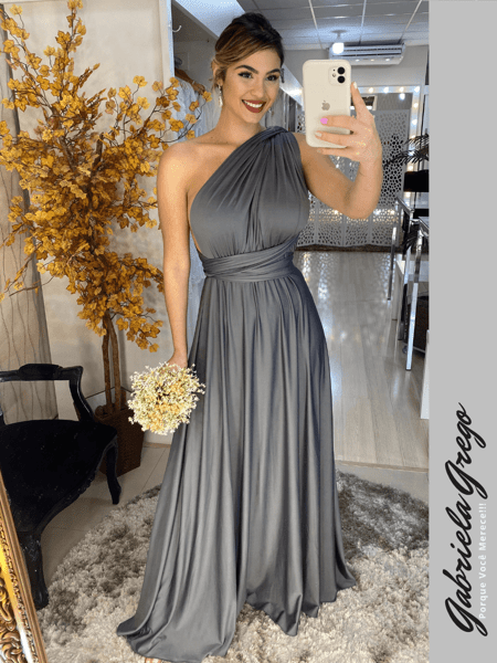 vestido de festa cinza com brilho