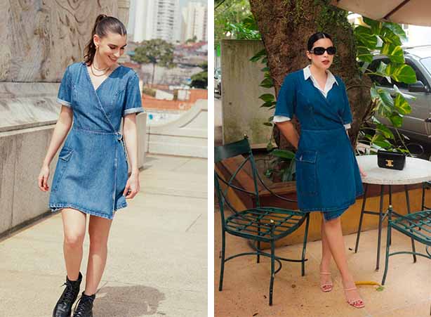 ideias de looks com vestido jeans curto e midi