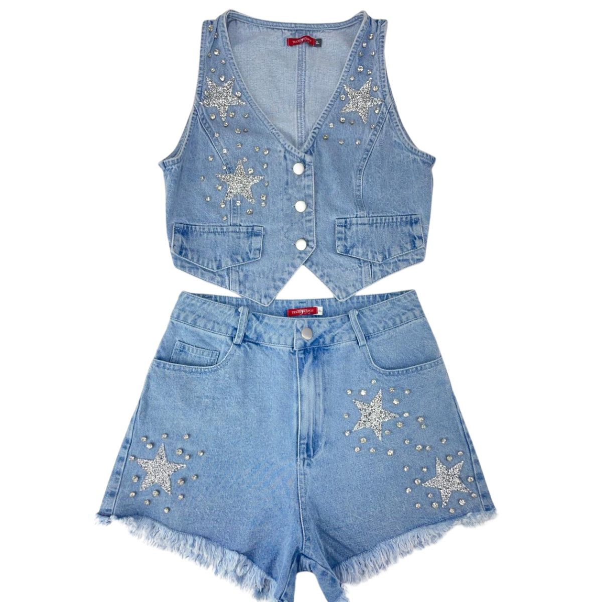 short jeans bordado com pedrarias
